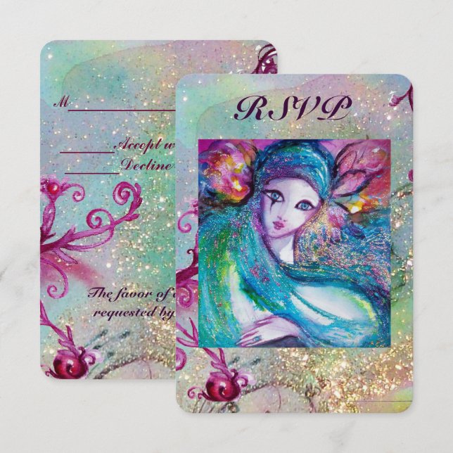 LADY BLUE MASK Venetianskt Bröllop Maskeradbal Inbjudningar (Fram/baksida)