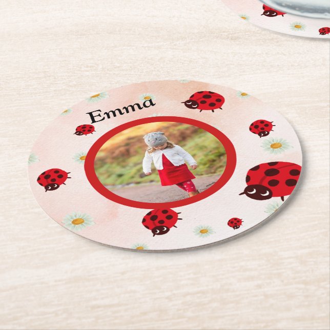 lady bug party photo underlägg papper rund (Vinklad)