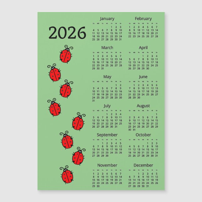 Lady Bugs 2026 Calendar Magnetic Card (Framsida)