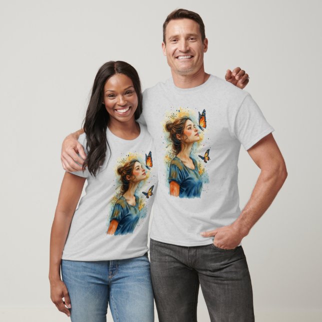 Lady Butterfly on a Grey T Shirt (Unisex)