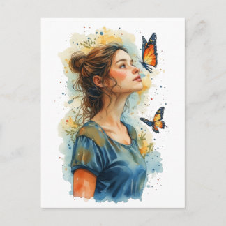 Lady Butterfly on a White Helg Vykort
