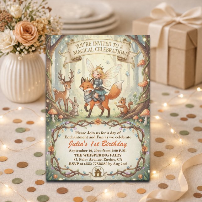 Lady Fairy Whimsical Skog 1-års Födelsedagsfest Inbjudningar (Skapare uppladdad)