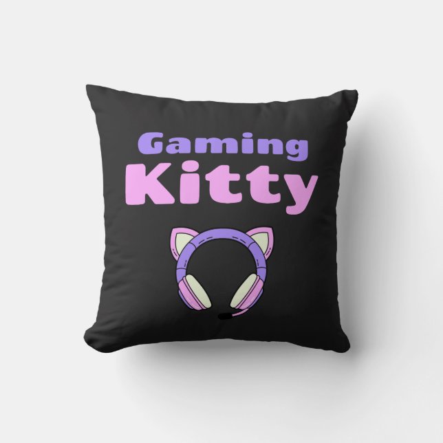 Lady Gamer - Spelande Kitty Kudde (Framsida)