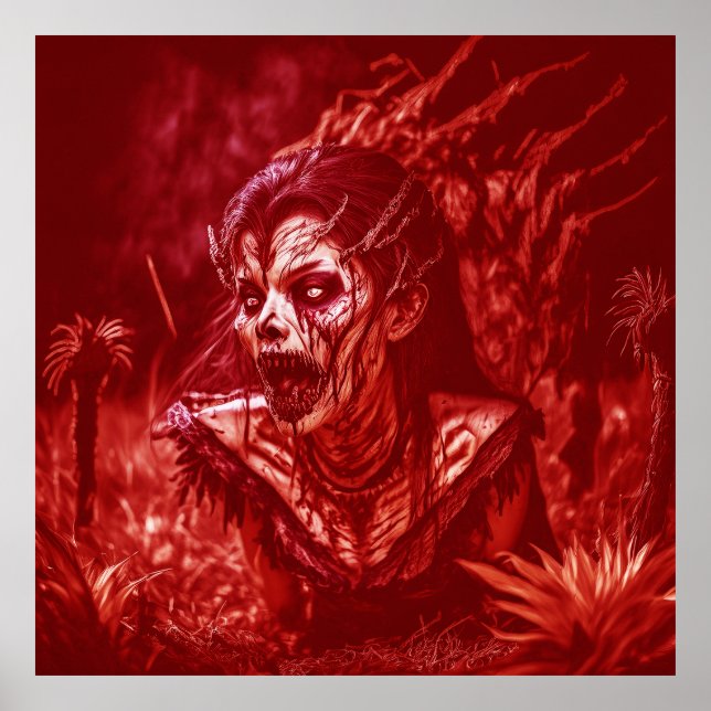 Lady Ghoul Snarling Amidst Plants Poster (Framsidan)