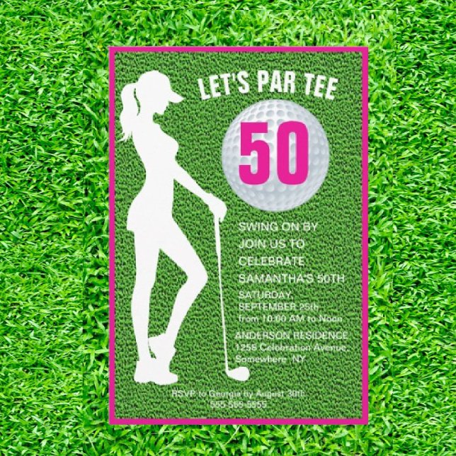 Lady Green-Temat golf födelsedagsinbjudan Inbjudningar (Swing with Style, Play with Grace!)