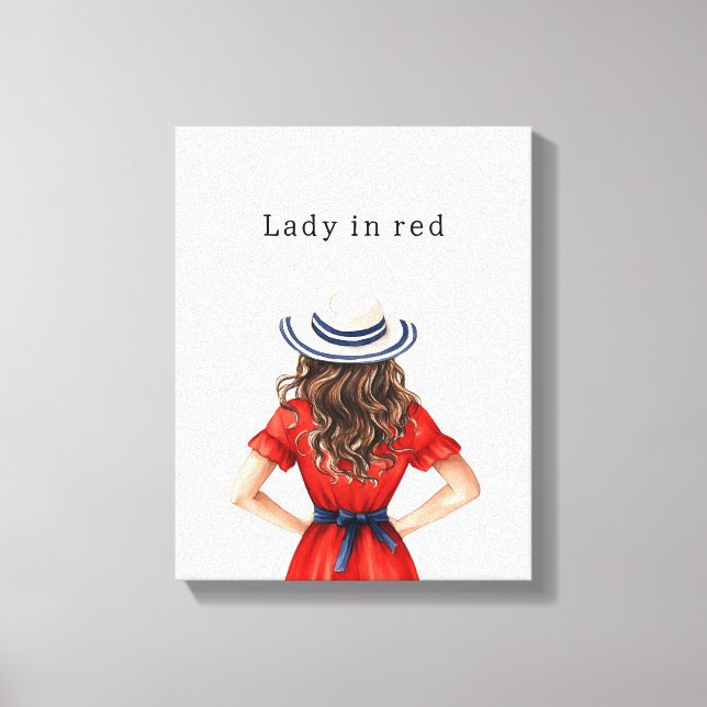 Lady in Red Dress Brown Hair Canvastryck (Framsida)