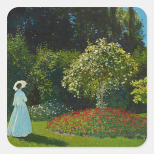 Lady in the garden (1867) Claude Monet fine art Fyrkantigt Klistermärke