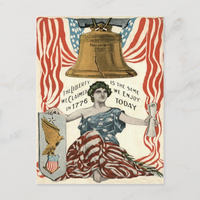 Lady Liberty Bell US Flagga 4:e Juli Vykort (Framsida)