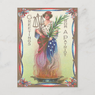 Lady Liberty Evig Flamma Rättvisans Vågskal Vykort