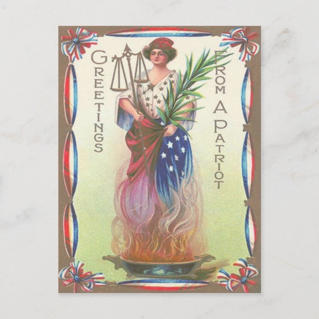 Lady Liberty Evig Flamma Rättvisans Vågskal Vykort (Framsida)