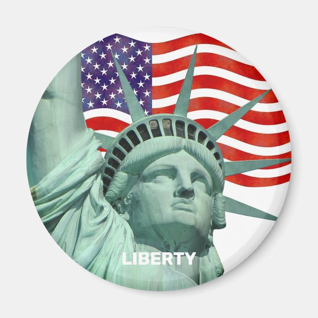 Lady Liberty och amerikanska flaggan Magnet (Framsidan)