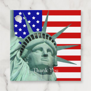 Lady Liberty och amerikanska flaggan tack Gåvor Etiketter
