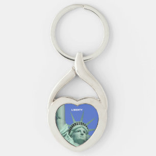 Lady Liberty på himmelblå Twisted Heart Silverfärgad Nyckelring