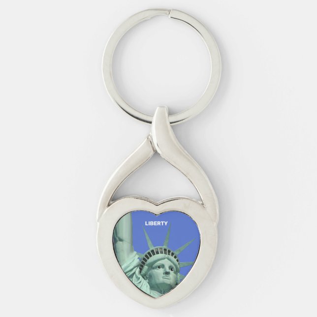 Lady Liberty på himmelblå Twisted Heart Silverfärgad Nyckelring (Framsidan)