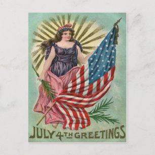 Lady Liberty Stars & Stripes Vintage 4 juli Vykort