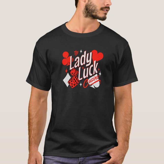 Lady Luck Rockabilly 50's Casino Games Card Player T Shirt (Framsida)