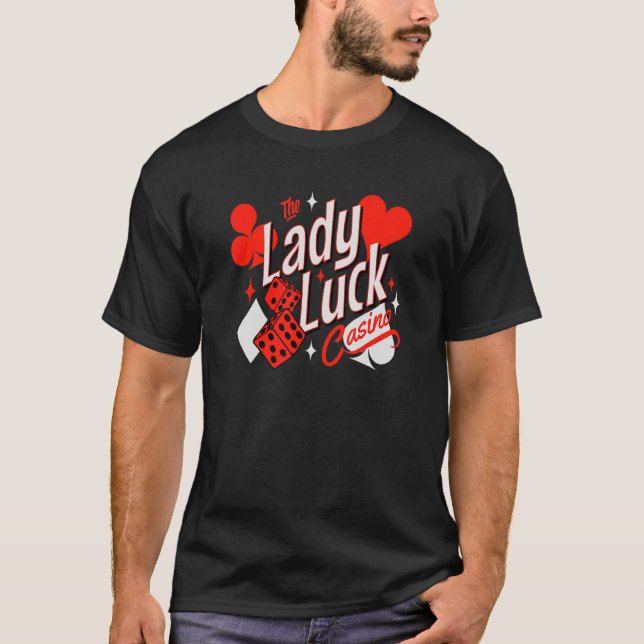 Lady Luck Rockabilly 50's Casino Games Card Player T Shirt (Framsida)