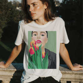 Lady med tulip Green & Orange Modern Graphic T Shirt