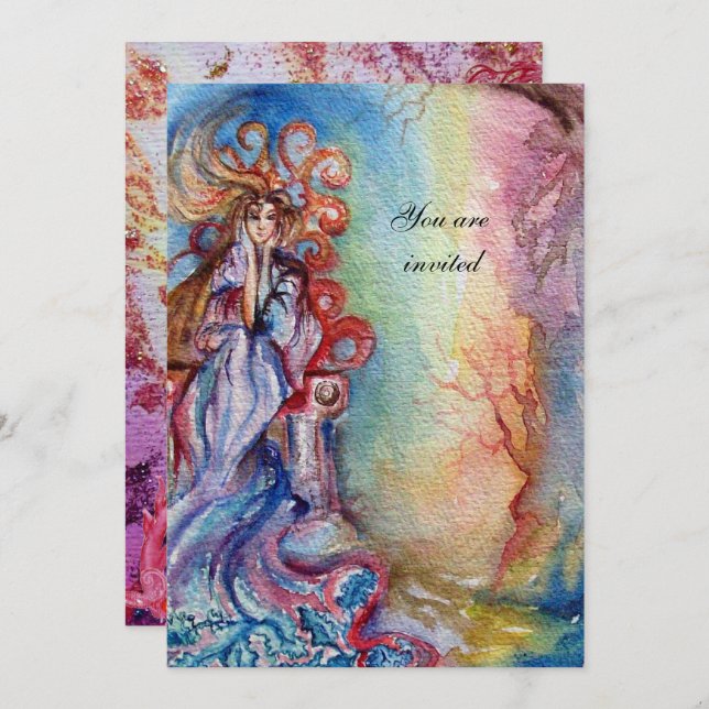 LADY OF LAKE 1, livfull klar blå rosa Inbjudningar (Fram/baksida)