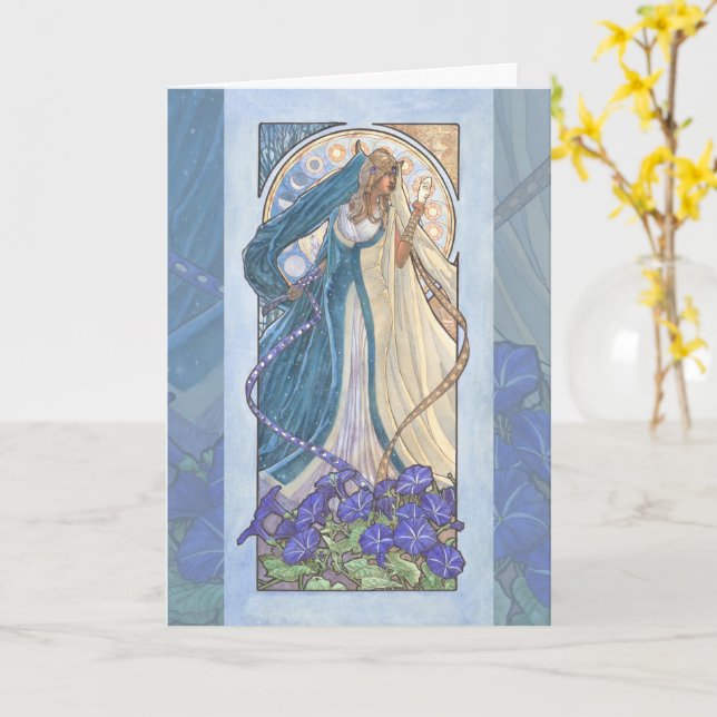 Lady of September Art Nouveau Födelse Sten Serie Kort (Gul blomma)