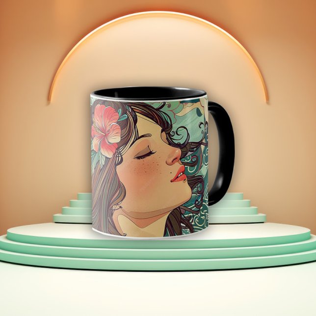 Lady of the Hibiscus Art Nouveau Mugg (Skapare uppladdad)