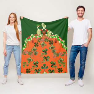 LADY ORANGE OCH TREKLÖVER St. Patricks dag grön Fleecefilt