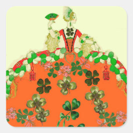 LADY ORANGE OCH TREKLÖVER St. Patricks Day-fest Fyrkantigt Klistermärke