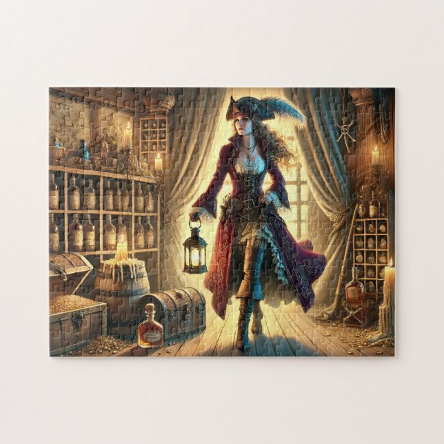 Lady Pirate's Rum & Treasure Nautical Gift Pussel (Horisontell)