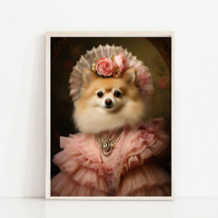 Lady Pomeranian Porträtt, Viktoriansk Djurporträtt Poster