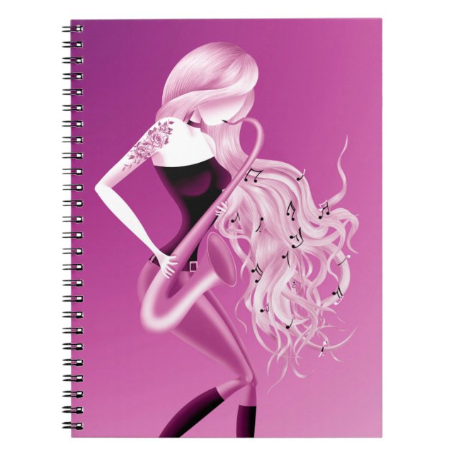 Lady Saxophonist Musician Pink Anteckningsbok (Framsidan)