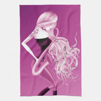 Lady Saxophonist Pink Tea Towel Kökshandduk