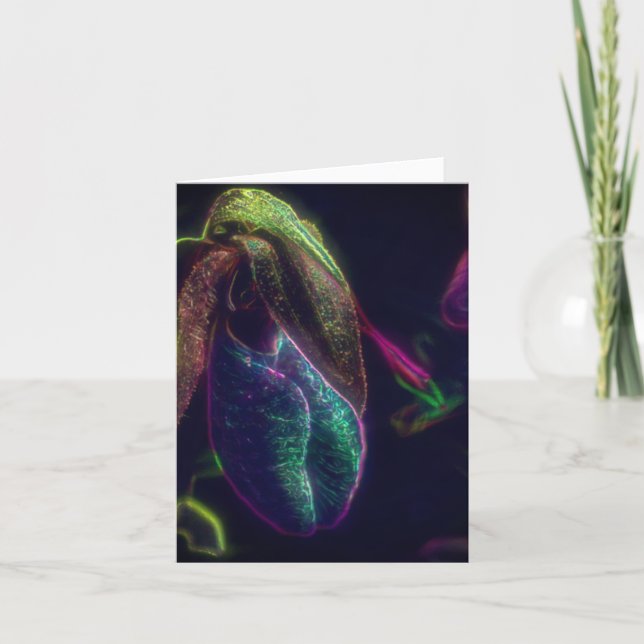 Lady Slipper Orkidé Abstrakt Blomsterkonst  Anteckningskort (Framsida)
