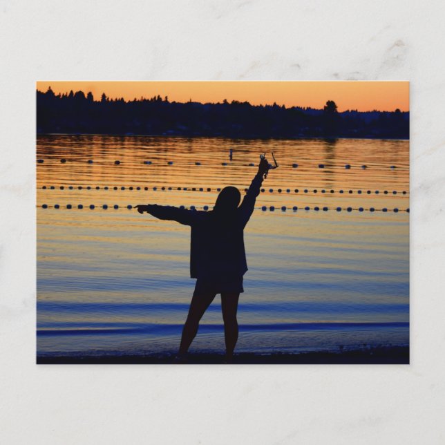 lady sunset silhouette vykort (Framsida)