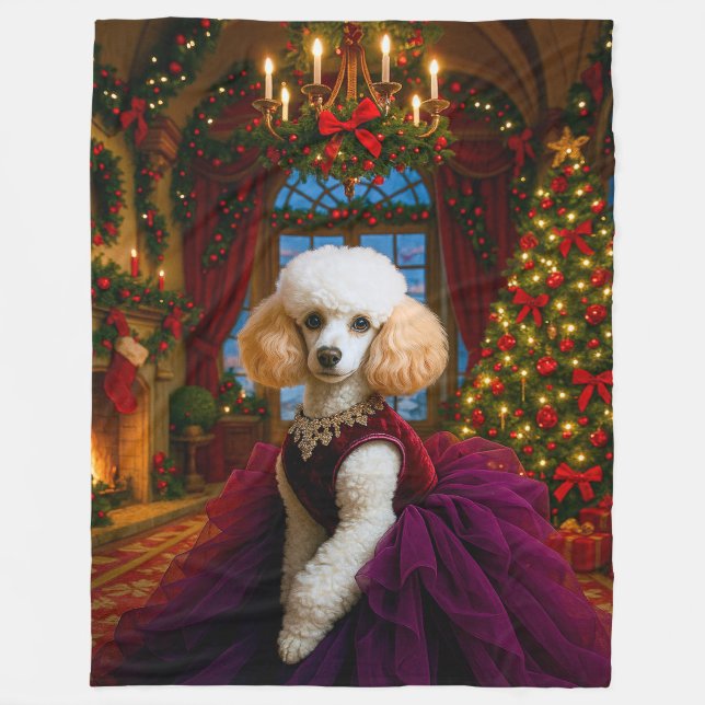 Lady Violet White Poodle Holiday  Fleecefilt (Framsidan)