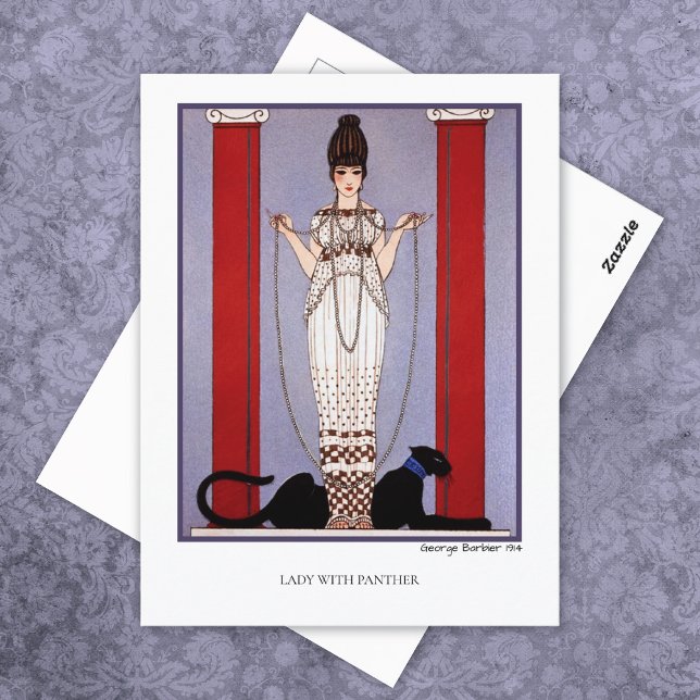 Lady with Panther George Barbier Fashion Vykort (Skapare uppladdad)