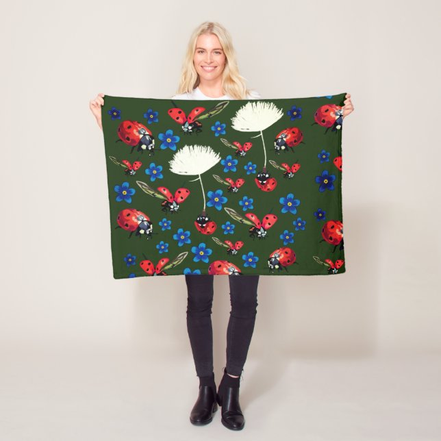 Ladybird Blåa blommor Fleece Blanket (På plats)