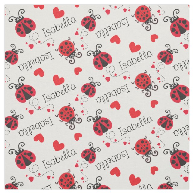 Ladybird ladybugs red black custom name mönster tyg (Provkarta)