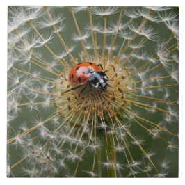 Ladybird på dandelionklockan. Makrofotografi Kakelplatta