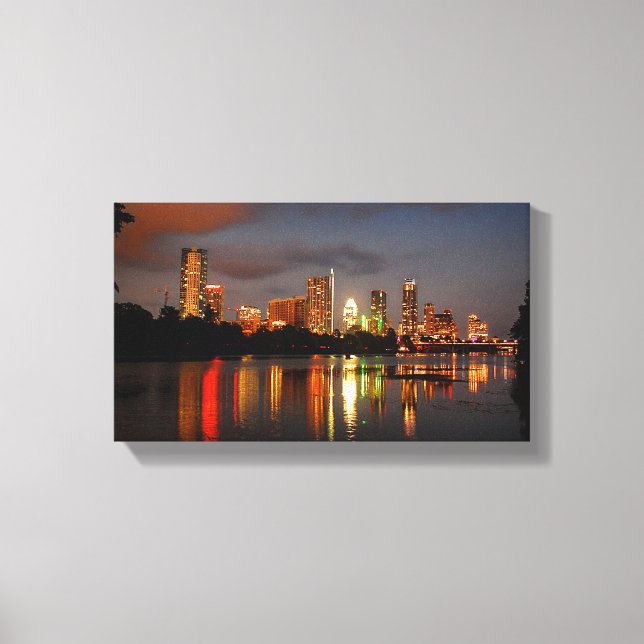 Ladybird Sjö Austin Texas Night Skyline Canvastryck (Framsida)