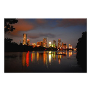 Ladybird Sjö Austin Texas Night Skyline Fototryck
