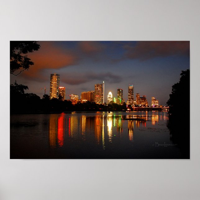 Ladybird Sjö Austin Texas Night Skyline Poster (Framsidan)