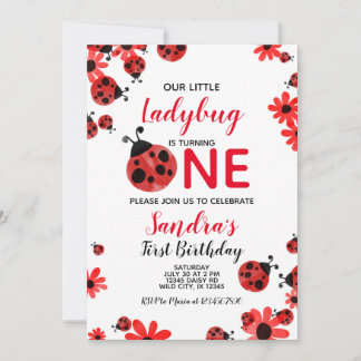 Ladybug 1:a Flicka-födelsedagsinbjudan Inbjudningar