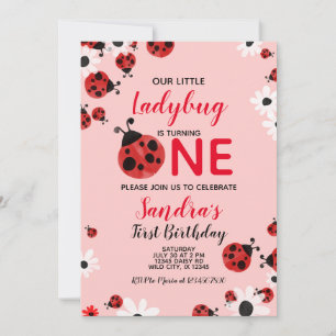 Ladybug 1:a Flicka-födelsedagsinbjudan Inbjudningar