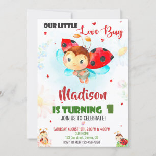 Ladybug 1:a födelsedagsinbjudan Sommarinbjudan Inbjudningar