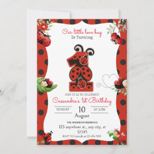 Ladybug 1st Birthday Party-inbjudan Inbjudningar
