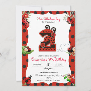 Ladybug 2:a födelsedagsinbjudan inbjudningar