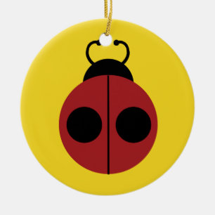 Ladybug 60s, röd gult för coola julgransprydnad keramik