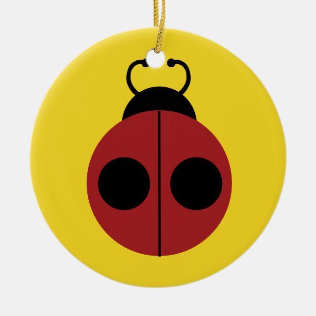 Ladybug 60s, röd gult för coola julgransprydnad keramik (Framsidan)