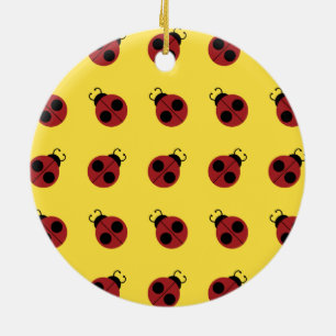 Ladybug 60s, röd gult för coola julgransprydnad keramik