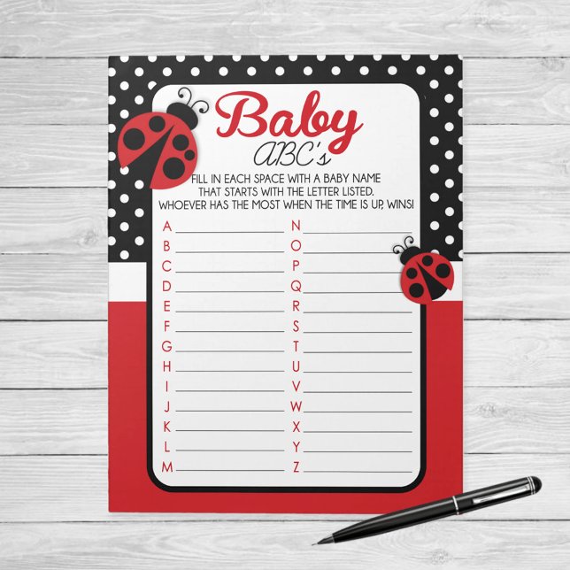 Ladybug ABC Baby Namn Shower Game Pack Anteckningsblock (Ladybug ABC Baby Name Baby Shower Game Pack of 40)